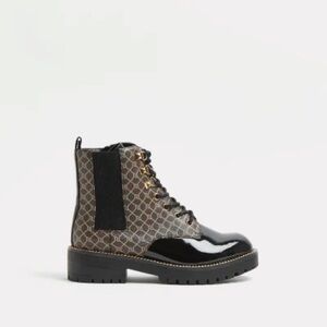 River Island Patent Leather Black and Brown Boots